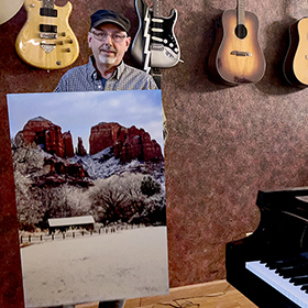 24" X 36" metal print of Sedona Cathedral Rock in Snow